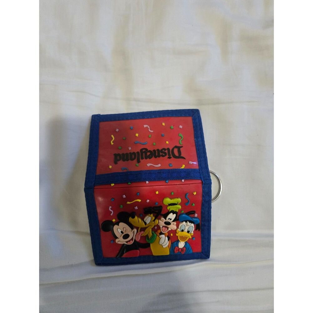 Disneyland Mickey Mouse Donald Goofy Pluto Kids Trifold Wallet Keychain Red Blue